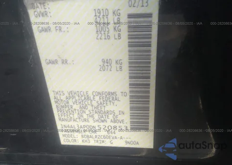 2013 Nissan Altima 2.5 S z USA, uszkodzony, nr VIN 1N4AL3AP0DN520853